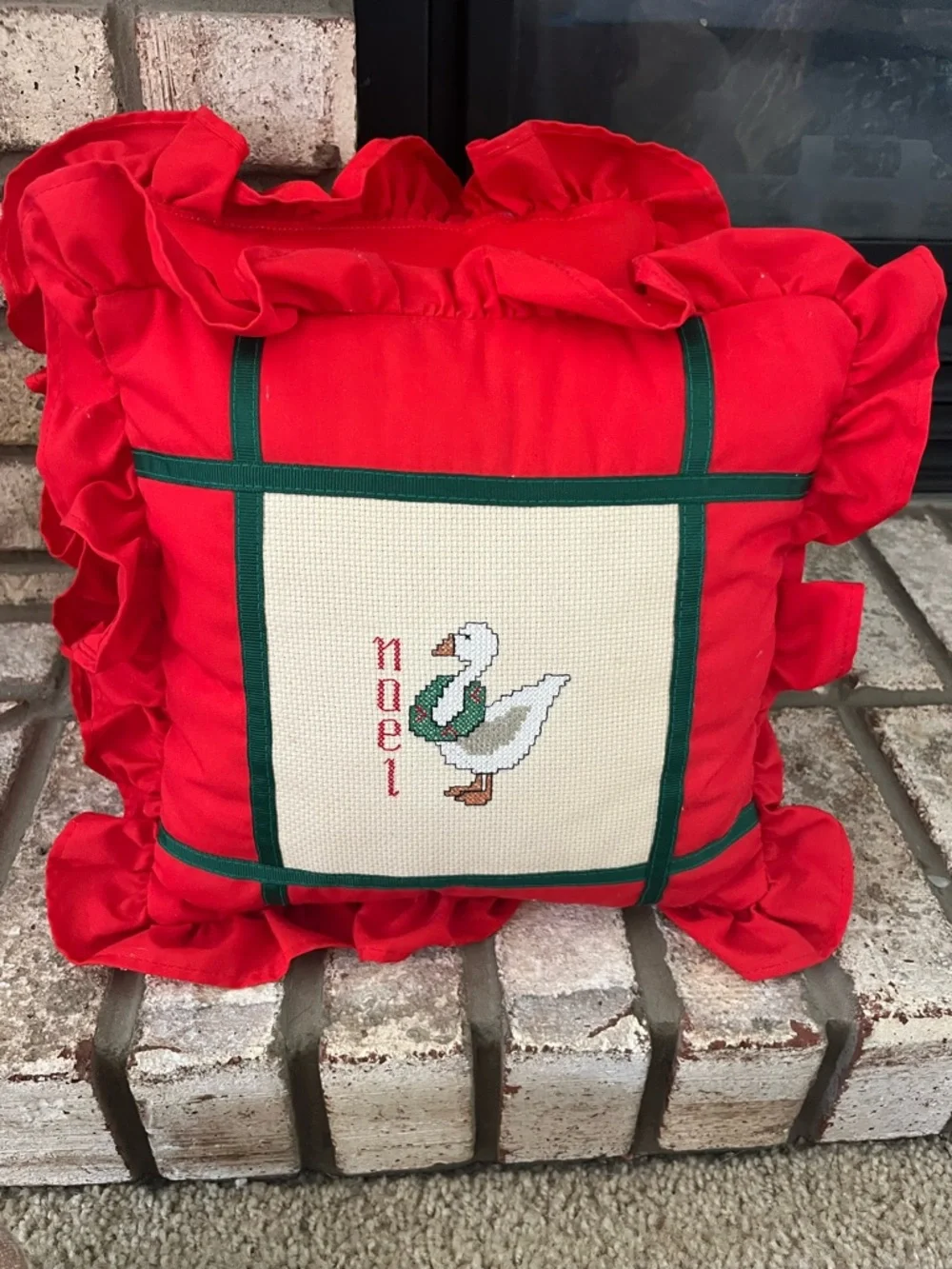 Vintage Handmade Needle Point Geese Christmas Holiday Pillows 10x10